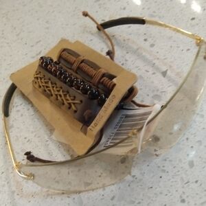 Marc Ecko Gold Frameless Sunglasses Plus Handmade Punk Bracelet Set